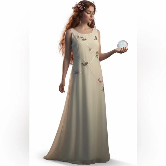 Vintage 90s Blushe Spiegel Embroidered Maxi Dress Size 14 Yellow Sheer Boho Y2K - Picture 2 of 10